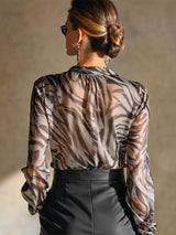 Stylish Flowing Zebra Print Chiffon Long Sleeve Shirt