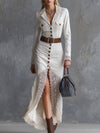 Elegant And Exquisite White Denim Lace-trimmed Maxi Dress