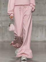 Loose-fitting Stand-up Collar Half-zip Ruffle Sweatshirt And Casual Pants Set