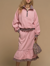 Retro Sporty Faux Suede Sweatshirt And Skirt Set