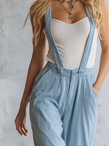 Stylish And Casual Detachable Straps Light Blue Denim Overalls