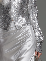 High-quality Elegant Fashion Lapel Zipper Sequin Shirt