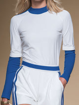 Half-zip Color-block Athletic Long-sleeved Top And Shorts Set