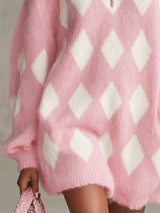 Vintage Charming Classic Argyle Knit Mini Dress