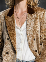Retro And Fashionable Leopard Print Color-block Collar Velvet Blazer