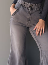 Retro Romantic Gray Frayed Ruffle Flared Jeans