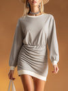Stylish White-trimmed Gray Cotton Mini Dress
