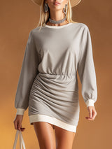 Stylish White-trimmed Gray Cotton Mini Dress