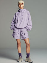 Sporty Retro Light Purple Outdoor Hooded Sun Protection Shirt And Shorts Set