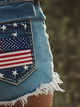 【24-hour shipping out】Fashionable Sexy Pocket Embroidered Denim Shorts