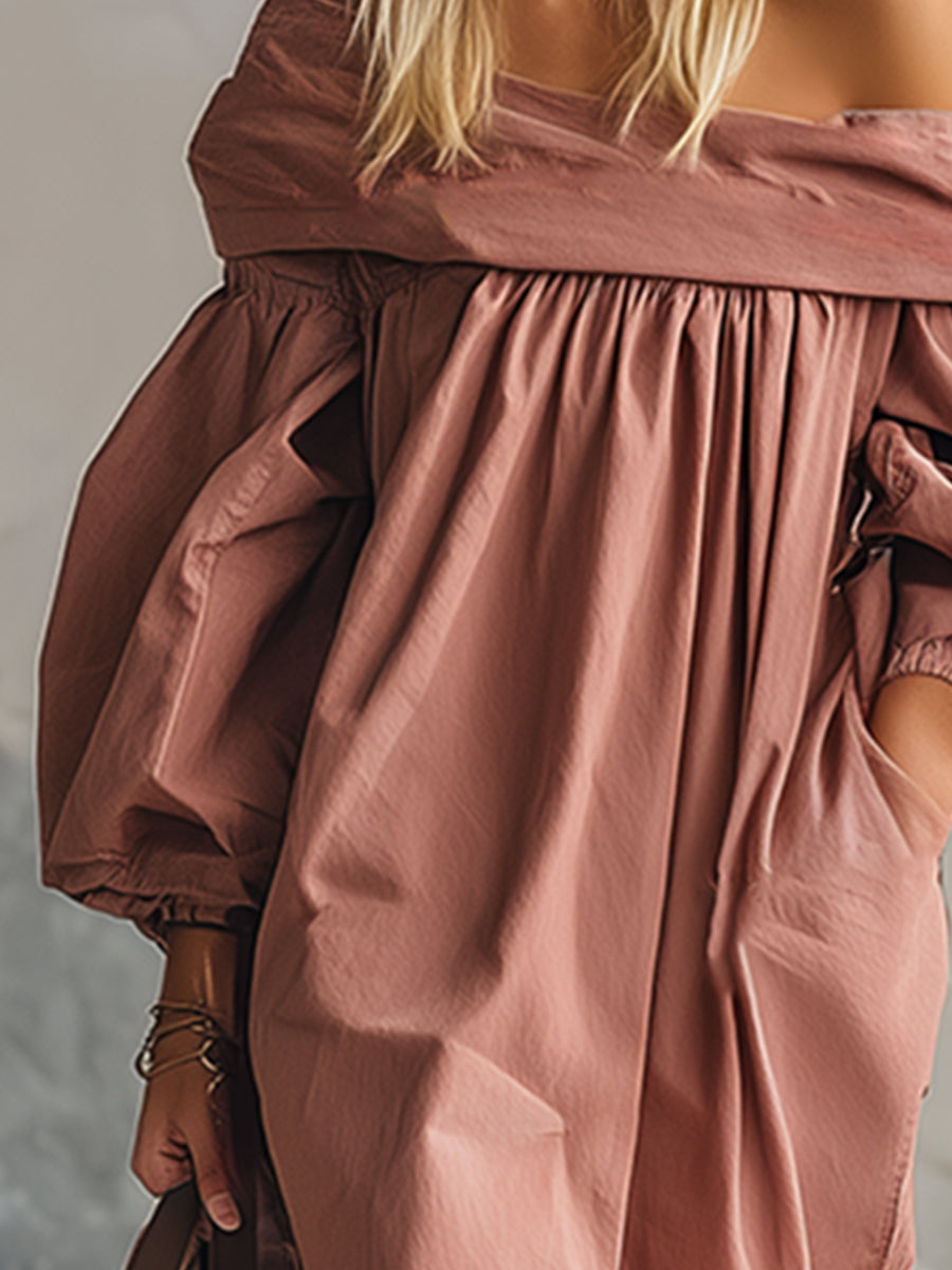 Artistic Silhouette Off-the-shoulder Dusty Pink Maxi Dress