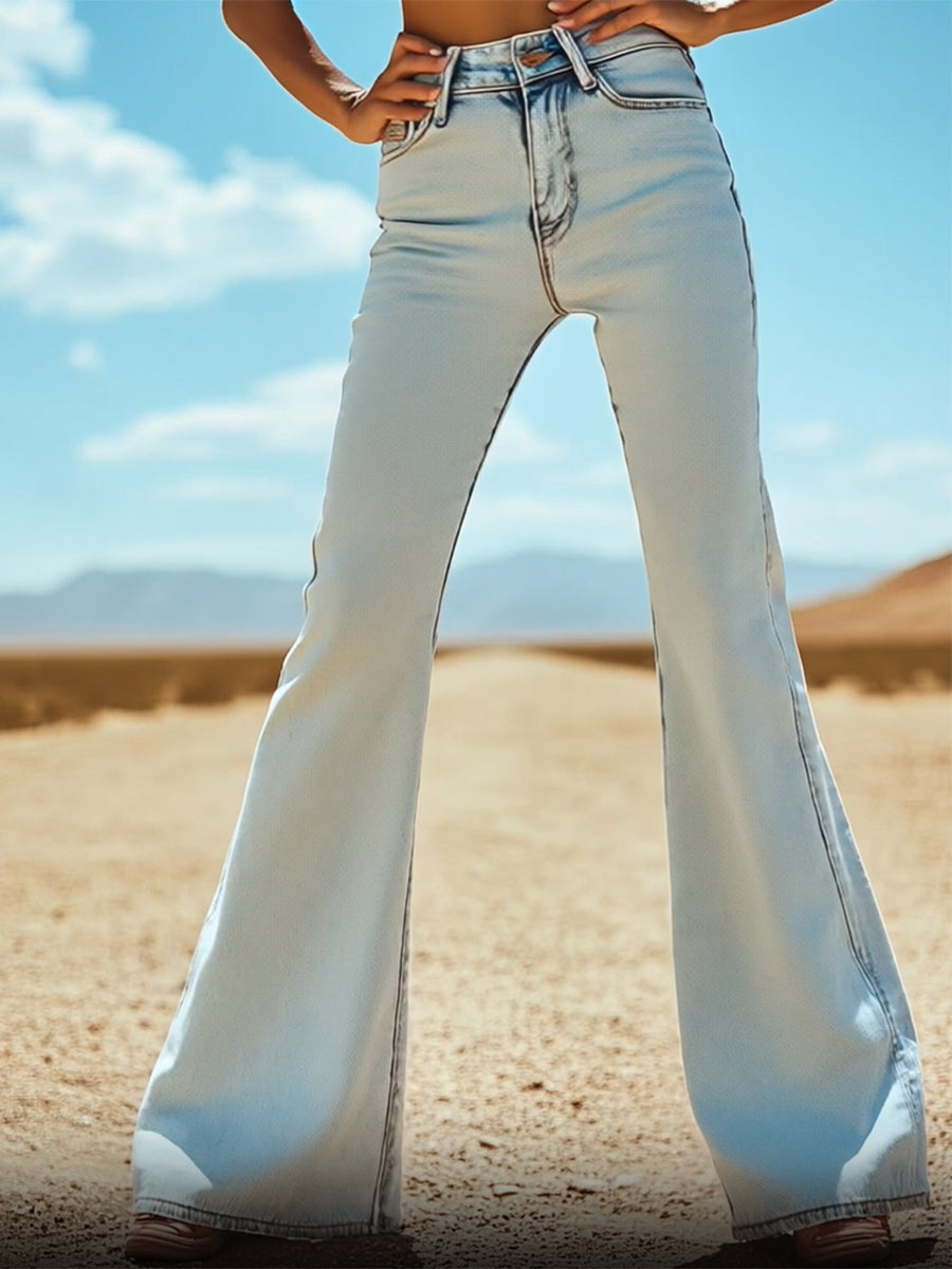 【24-hour shipping out】Vintage Back Pocket Star Embroidery Denim Flared Pants