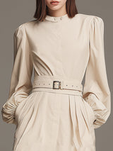 Stylish And Casual Beige Cotton Blend Mini Dress