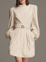 Stylish And Casual Beige Cotton Blend Mini Dress