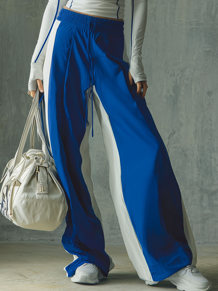 Sporty Style Stand-collar Zip-up Top And Wide-leg Pants Set