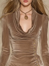 Vintage Elegant Charming Cowl Neck Velvet Mini Dress