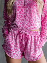 Leopard Print Velvet Top And Shorts Set