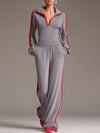 Casual Sporty Retro Red Ribbon Half-Zip Sweatshirt And Wide-Leg Pants Set