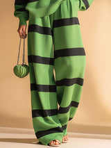 Casual Sports Green And Black Striped Sweatshirt And Pants Set