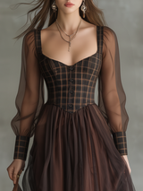 Vintage And Elegant Court-style Patterned Chiffon Patchwork Maxi Dress