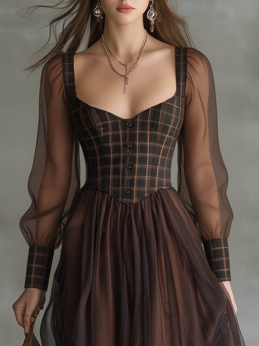 Vintage And Elegant Court-style Patterned Chiffon Patchwork Maxi Dress