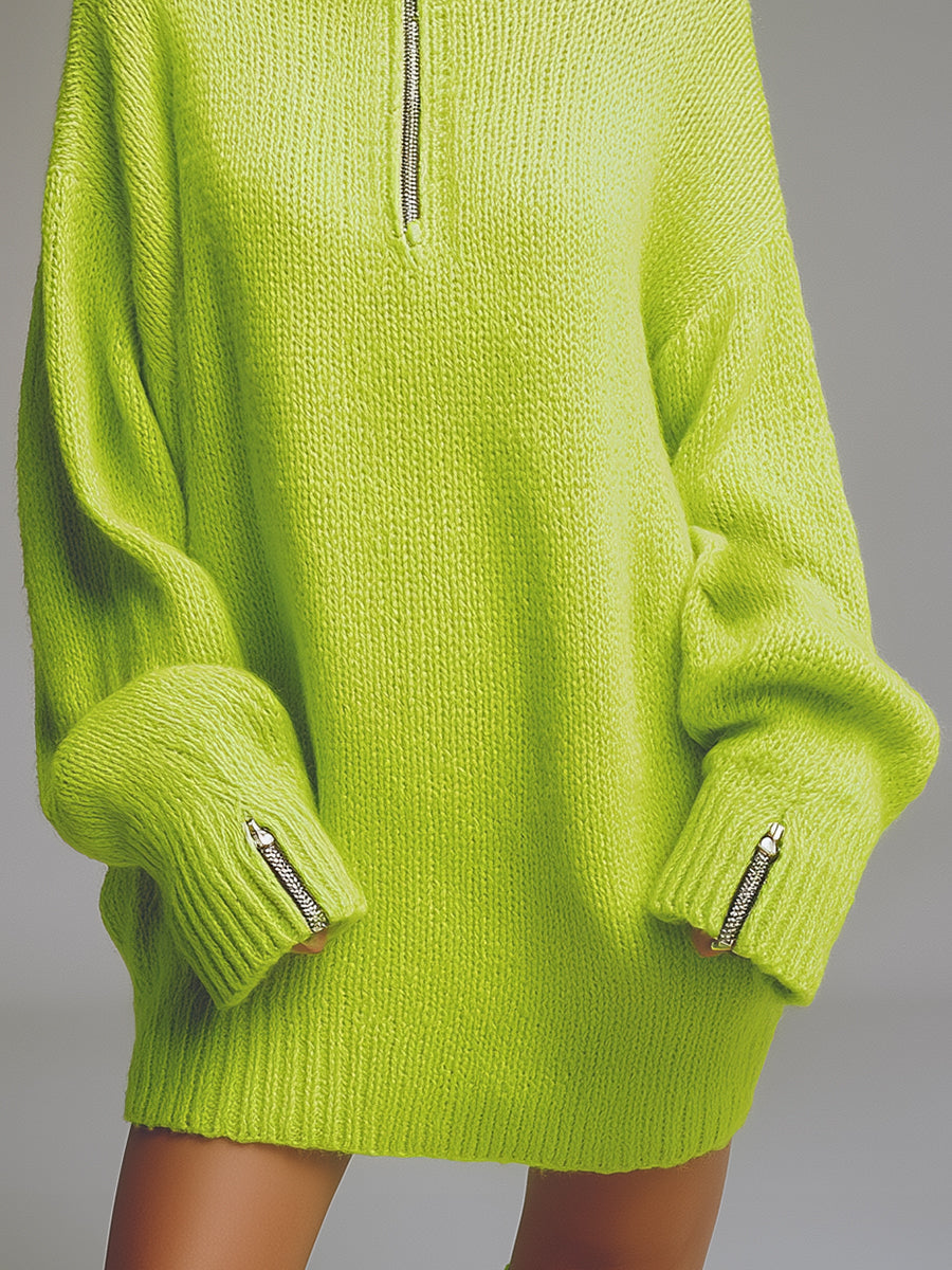 Casual Loose-fitting Green Knitted Mini Dress