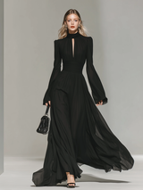 Retro Elegant Stand-up Collar Chiffon Maxi Dress