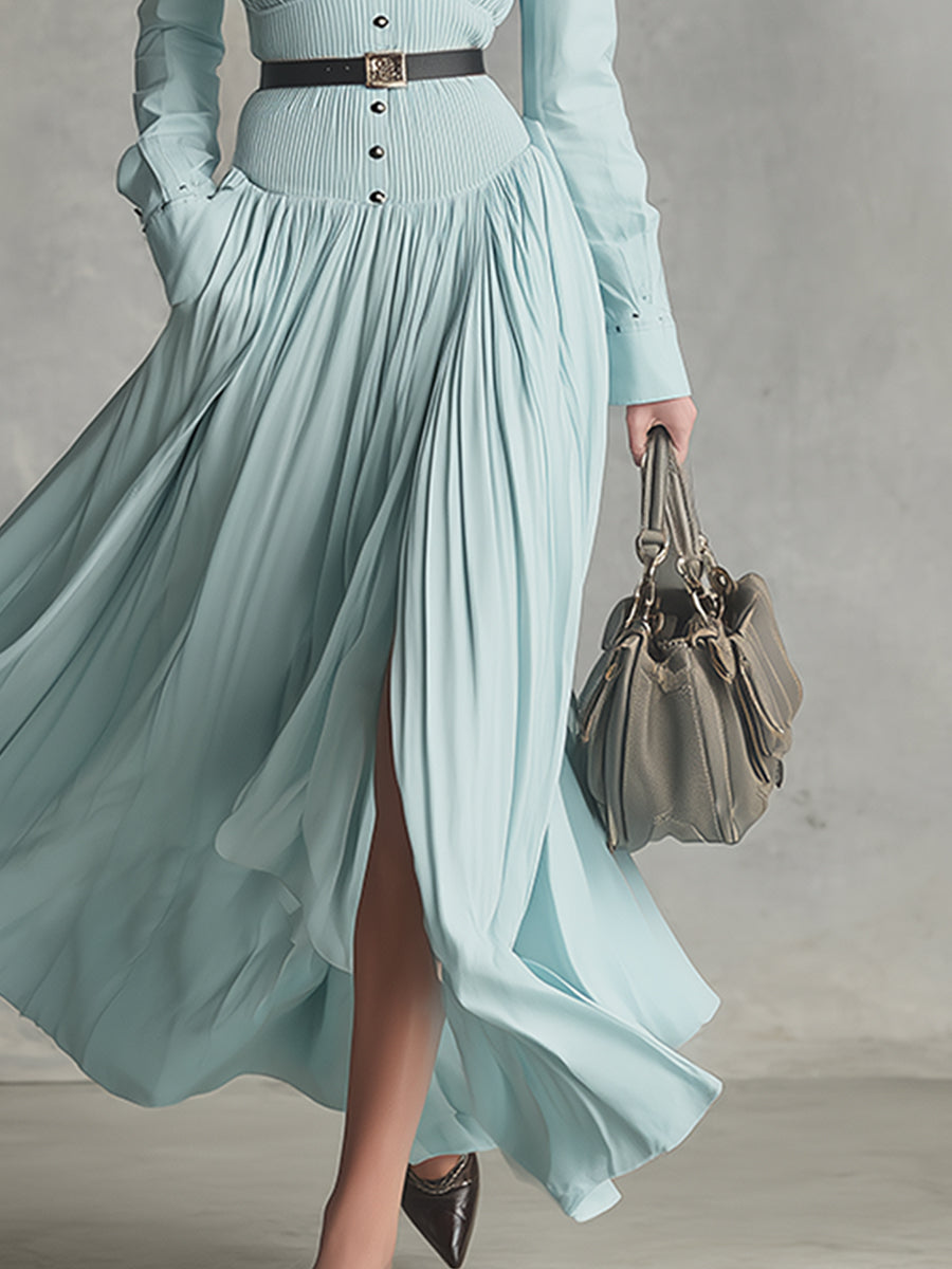 Elegant And High-end Mint Blue Cotton Maxi Dress
