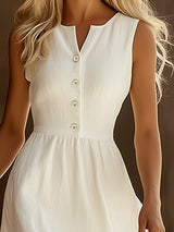 【24-hour shipping out】Classic And Comfortable White Cotton And Linen Sleeveless Maxi Dress