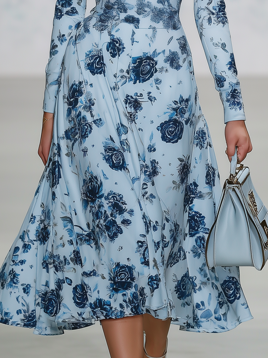 Elegant Vintage-style V-neck A-line Chiffon Midi Dress