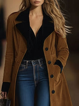 【24-hour shipping out】Casual Loose Vintage Caramel Suede Black Lapel Single Breasted Coat