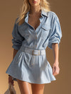 Casual Retro Blue Denim Long-sleeved Mini Dress