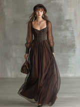 Vintage And Elegant Court-style Patterned Chiffon Patchwork Maxi Dress