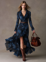 Elegant And Graceful V-neck Printed Chiffon Long Dress