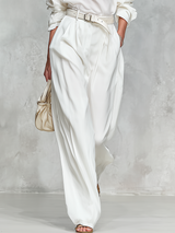 Elegant High-quality Zip-up Collar Long-sleeved Shirt And Wide-leg Pants Set