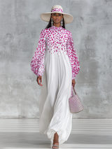 Vintage Charming Leopard Print Stand-collar Loose Chiffon Maxi Dress