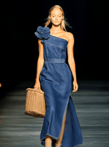 【24-hour shipping out】Elegant Strapless Denim 3D Floral Maxi Dress