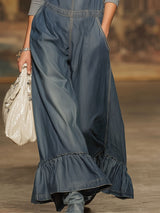 Retro Loose-fitting Pocket Ruffle Overalls