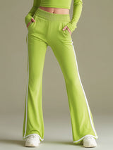 Sports Webbing Lycra Fluorescent Green T-shirt And Flared Pants Set