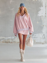Stylish And Sporty Pink Striped Hooded Sweatshirt And Skort Set