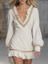Sporty And Fashionable Ruffled V-neck Mini Dress