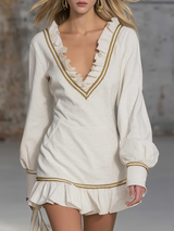 Sporty And Fashionable Ruffled V-neck Mini Dress