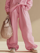 Loose-fitting Hooded Single-breasted Off-the-shoulder Jacket And Trousers Casual Set