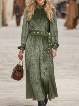 Retro Western Style Velvet Cashew Embossed Green Maxi Dress