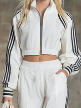 Sporty White Jacket And Trousers With Black Webbing Details Set