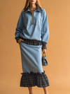 Casual Retro Sporty Plaid Patchwork Sweatshirt And Skirt Set