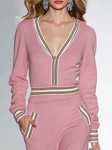 Fashionable And Casual Ruffled Hem Pink V-neck Midi Dress