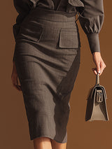 Urban Chic Grey Ruffled Blouse And Skirt Set