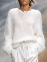 Elegant Solid Color Round Neck Loose Pullover Sweater
