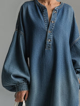 Elegant Urban-style Blue Denim Button-down Maxi Dress